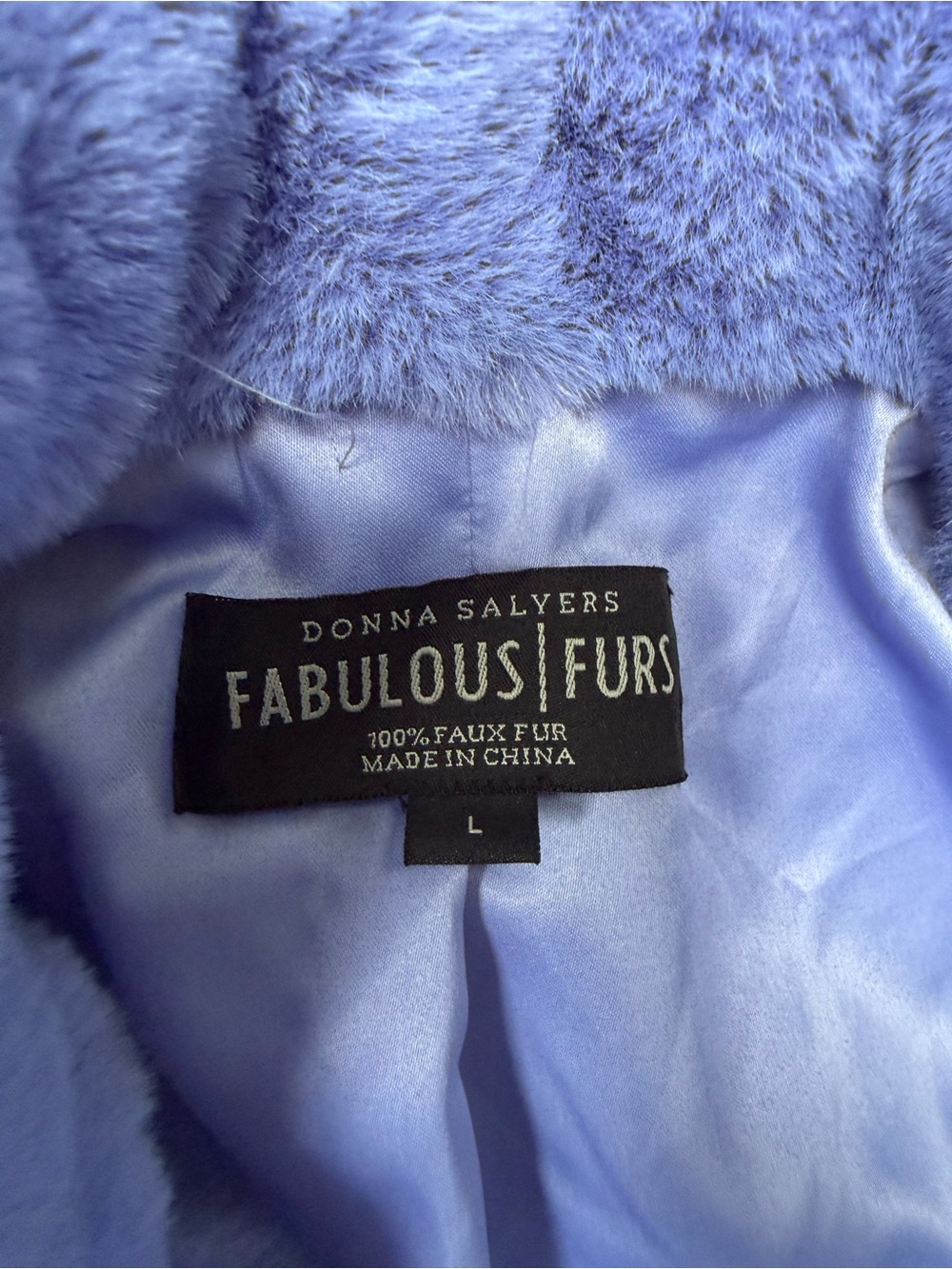 Donna Salyers Fabulous Furs Faux Fur Coat L Periwinkle Blue Plush Oversized - Picture 6 of 16